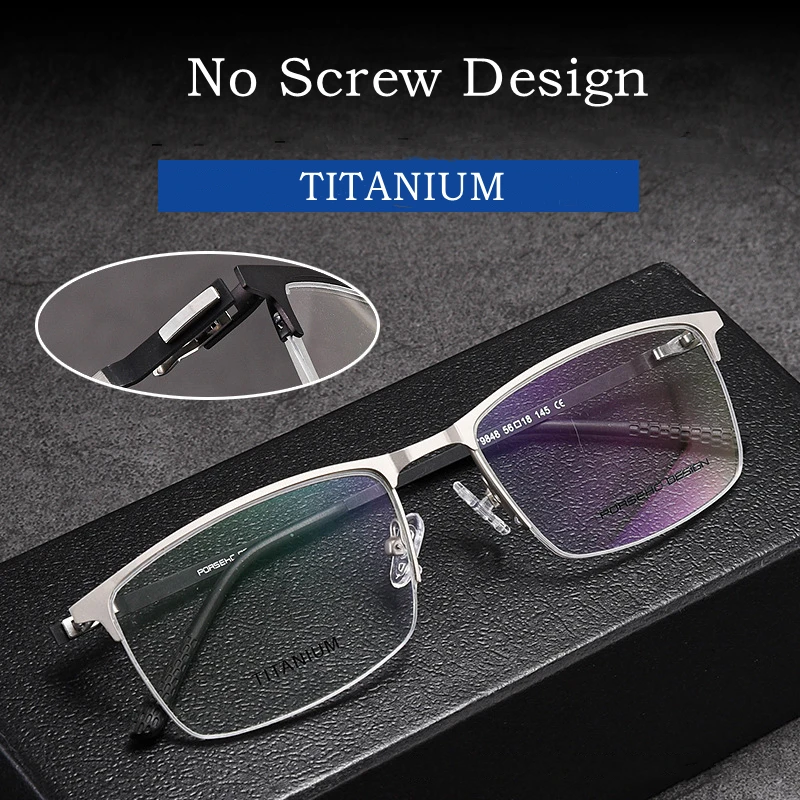 

KatKani Men's Half-rim Eyeglasses Frame Ultra Light Titanium Alloy Fashion Screwless Design Myopia Prescription Frame P9848