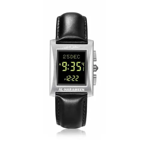 Orologio per musulmano con tempo di preghiera mondiale Qibla Azan promemoria confezione regalo Ramadan in vera pelle in acciaio inossidabile Islam