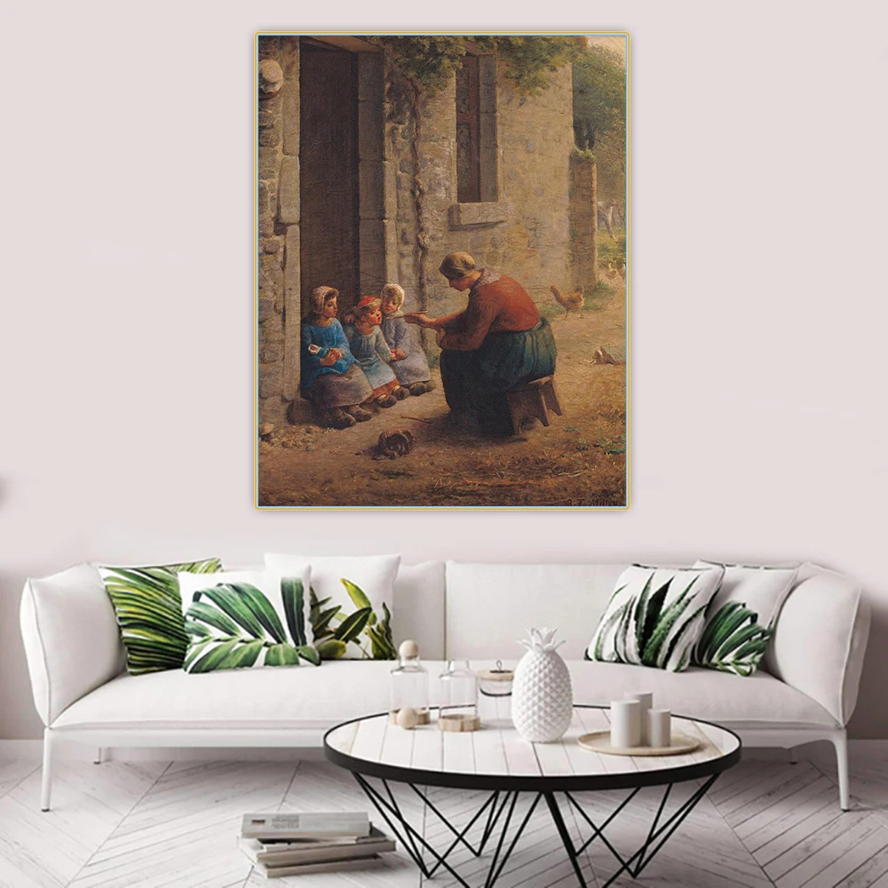 

Citon Jean Francois Millet《Feeding The Young》Canvas Art Oil Painting Artwork Poster Picture Wall Decor Backdrop Home Decoration