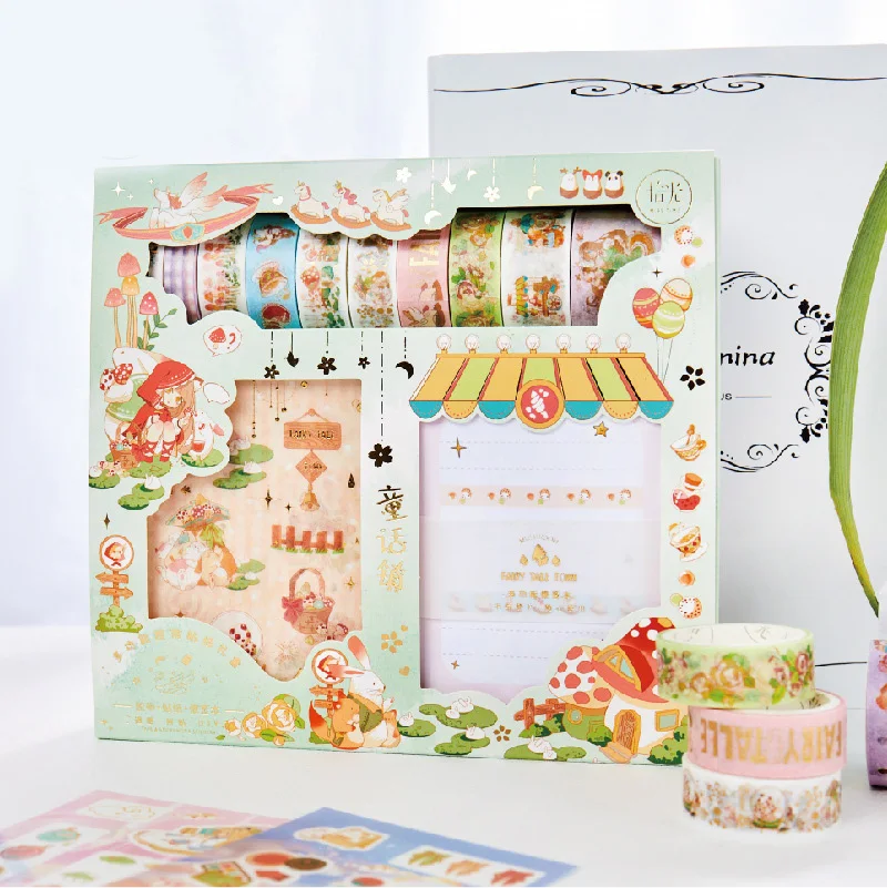 Juego de cintas Washi kawaii, bonitas pegatinas de papel de aluminio, Bloc de notas y papelería, Kit de suministros escolares, cinta adhesiva DIY,