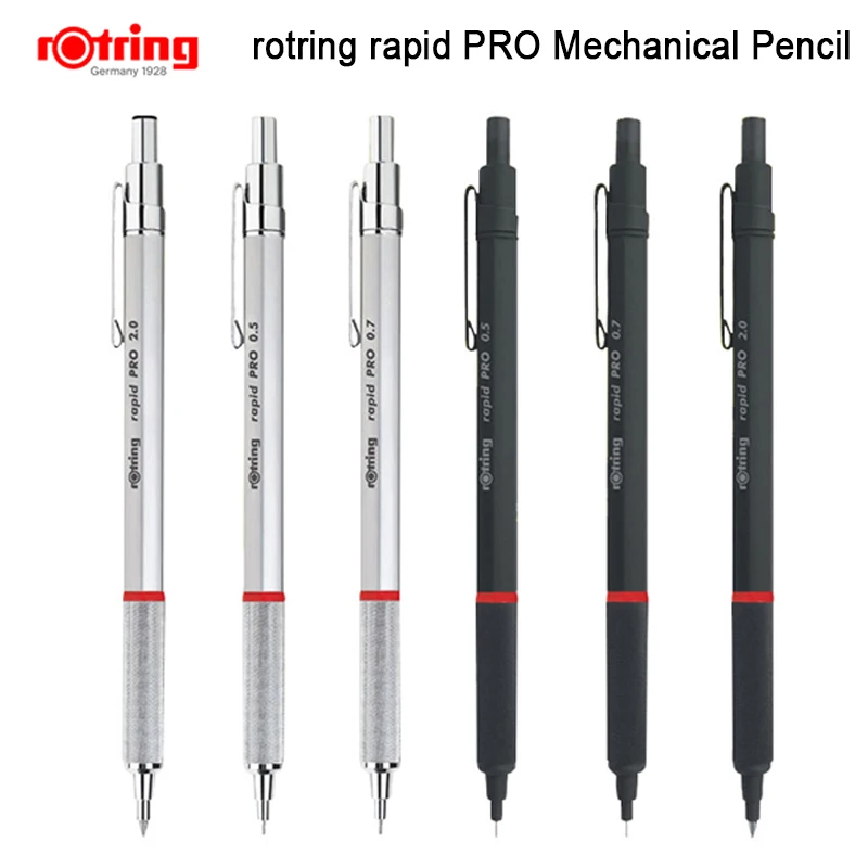 

Автоматический механический карандаш Rotring Rapid Pro 0,5 мм/0,7 мм/2,0 мм, серебристый/черный, 1 шт.