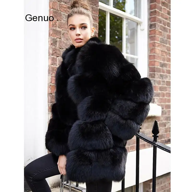 Women Luxury Fake Fox Fur Jacket High Quality Outwear Stand Collar Thick Warm Winter Overcoats Flurry Women Faux Fox Fur Coats