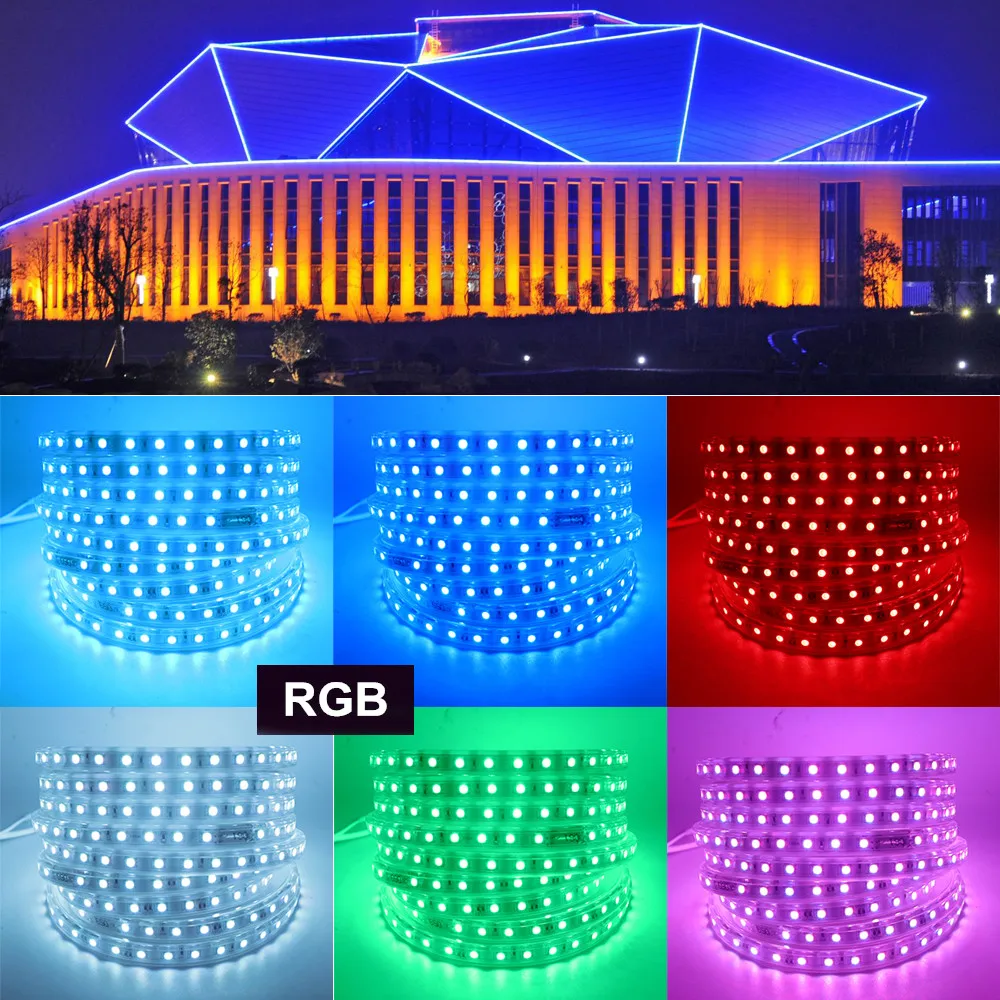 Waterproof LED Strip EU 220V 240V Outdoor Decoration RGB /White/Warm White SMD 5050 60leds/m Flexible Tape LED Light Lamp