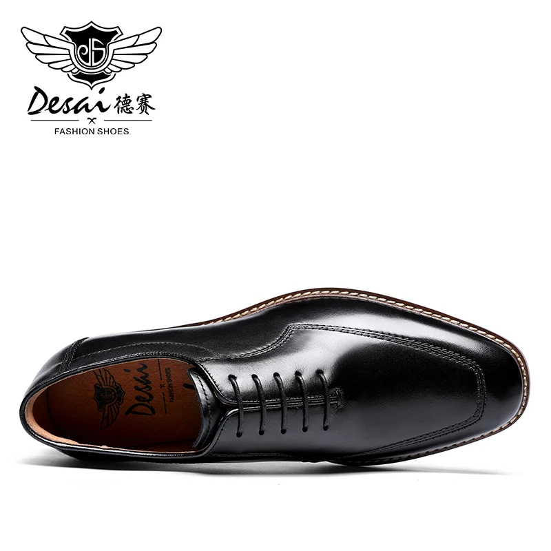 Zapatos de vestir Desai para hombre, zapatos formales italianos de cuero genuino Oxfords para fiesta de hombre, regalos de boda clásicos negros con