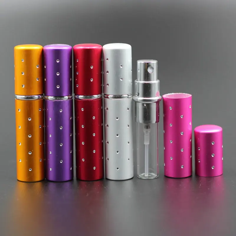 

50pcs/Lot Hot Pump Empty Perfume Bottle 5ml Aluminum Glass Anodized Compact Parfum Atomiser Fragrance Mini Spray Scent-bottle