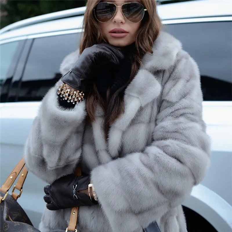 BFFUR Winter Long Real Fur Coat Fashion Outwear Luxury Women Full Pelt Genuine Mink Fur Coats With Turn-down Collar Overcoats