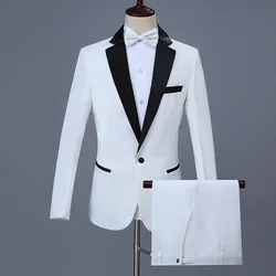 HO 2024  new spring and summer  white black collar men suit singer second stage costumes moderator garments