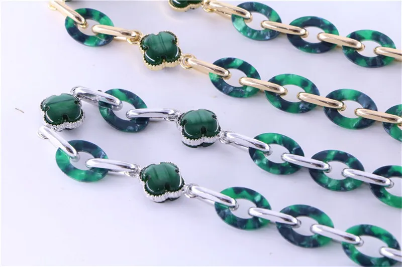 fashion design four leaf clover jewelry green resin acrylic resin bag chain handle