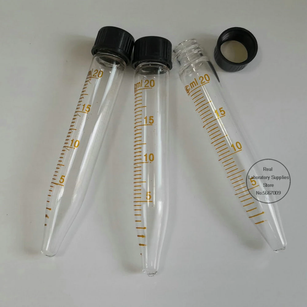 Tube à centrifugeuse gradué en forme de V, toutes tailles disponibles, verre inférieur, 5ml, 10ml, 15ml, 20ml, 25ml, 50ml, équipé d\'un bouchon à vis