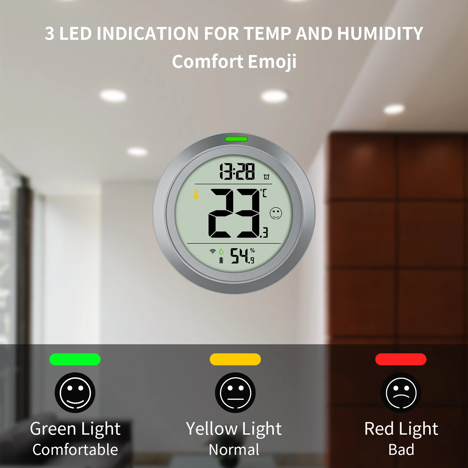 Fabisense Tuya Wifi Digitale Hygrometer Indoor Thermometer Vochtigheid Temperatuur Sensor Klok Remote App Monitoring Grijs PTH-DW