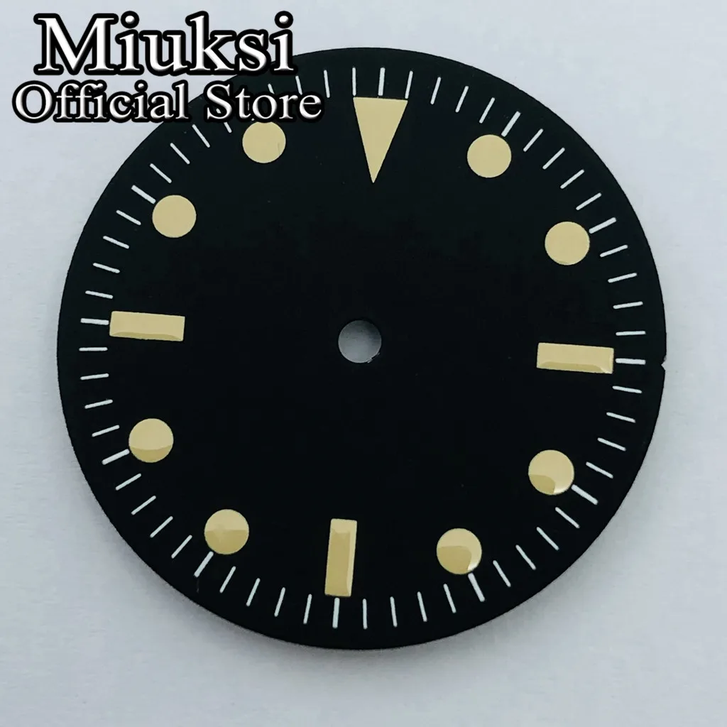 Miuksi 28.5mm black watch dial fit NH35 NH36 movement fit 3 o\'clock crown 3.8 o\'clock crown