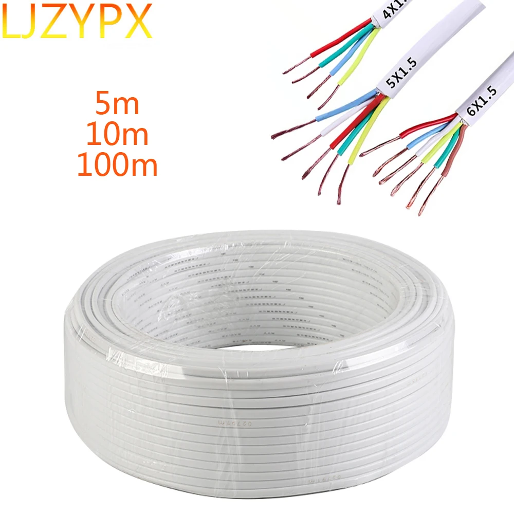 Cable de extensión eléctrico de 5/10 m, 0,5 mm2, serie RVV de cobre, 2/3/4/5/6 núcleos, Cable de cableado de señal de Control blanco