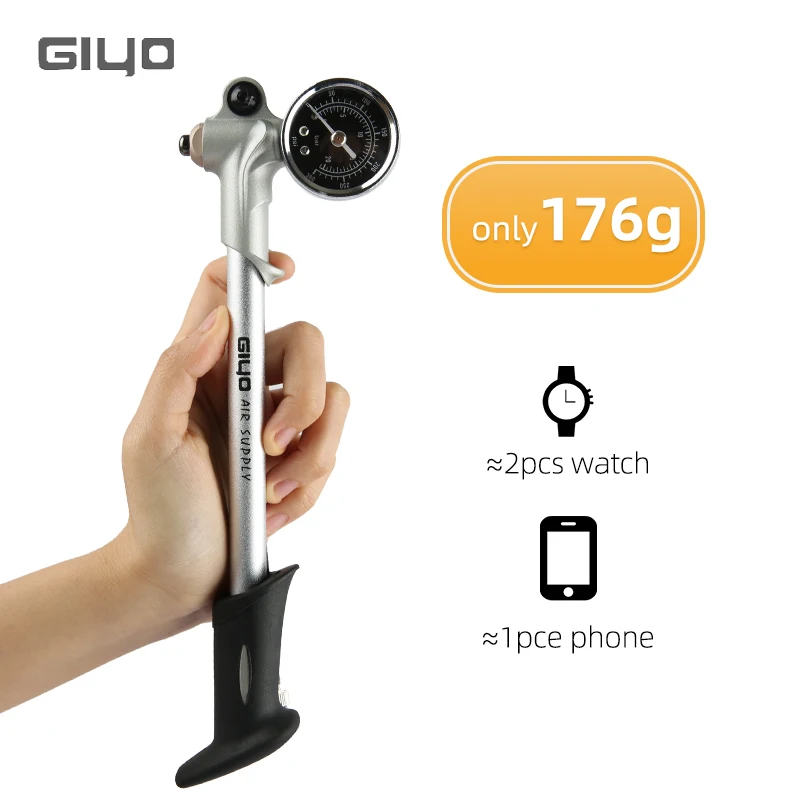 GIYO GS-02D High Pressure Bicycle Pump 300PSI Mini Hand Air Shock Pump with Lever Gauge for Fork & Rear Suspension Pump