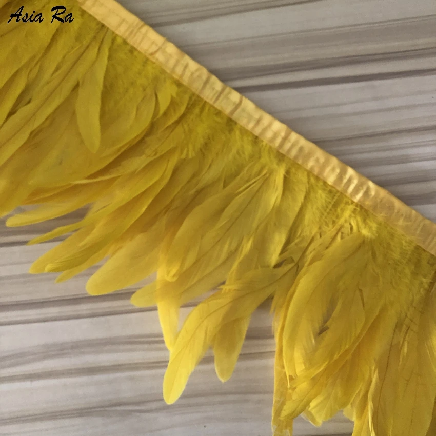 

10 Meters Yellow Rooster Feathers Trims Fringe 15-20CM Chicken Feather Decoration Ribbon Craft Clothing dresses Sewing Accessory