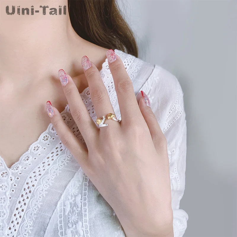 Uini-Tail hot new 925 Tibetan silver cute snail mushroom open ring temperament fashion sweet frosted cartoon jewelry JZ212