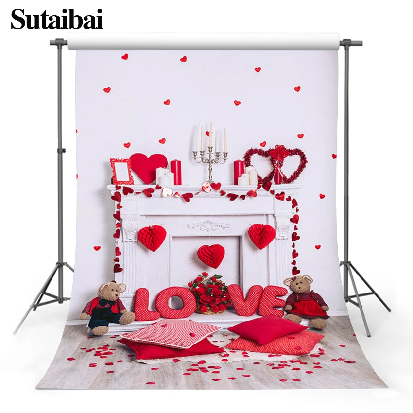 

Valentine's Day Red Rose Wedding Background Red Heart Teddy Bear Couple Portrait Photography Cloth Photozone Photo Booth Props