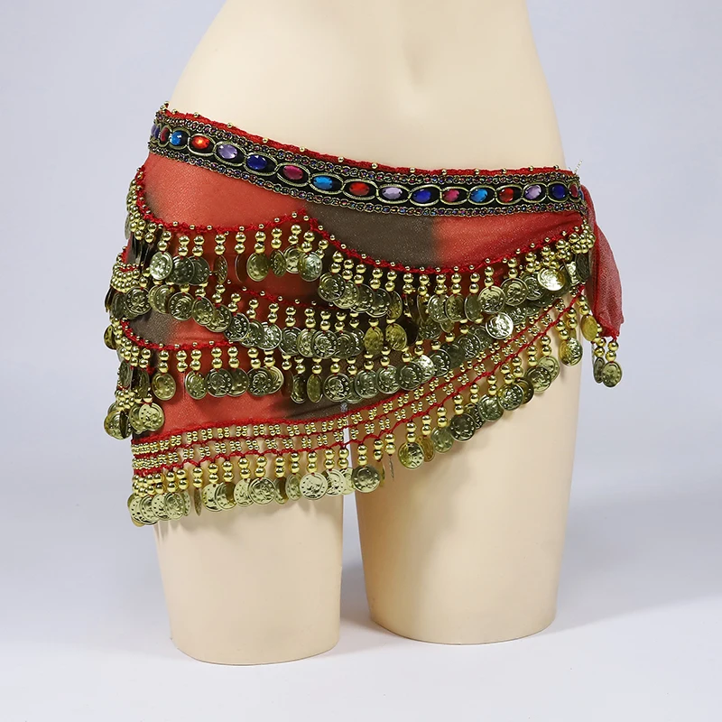 Arabski taniec brzucha pasek na monety z kolorowe strasy Bellydance chusta na biodra kostium akcesoria