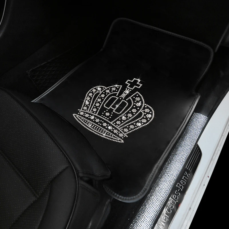 Car Velvet Floor Mats Carpet Cover General Diamond Inlaid Women's Automobile Bling Drill Interior Accessories Universal Size