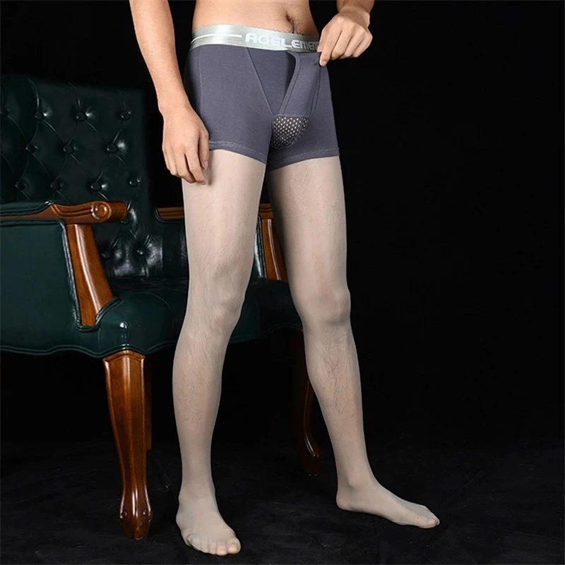 

Men Sexy 2 in 1 Underwear Stocking Hollow Out U Convex Pouch Stockings COCkring 912 Pin Oil Glossy Shiny Panties Tight Plus Size