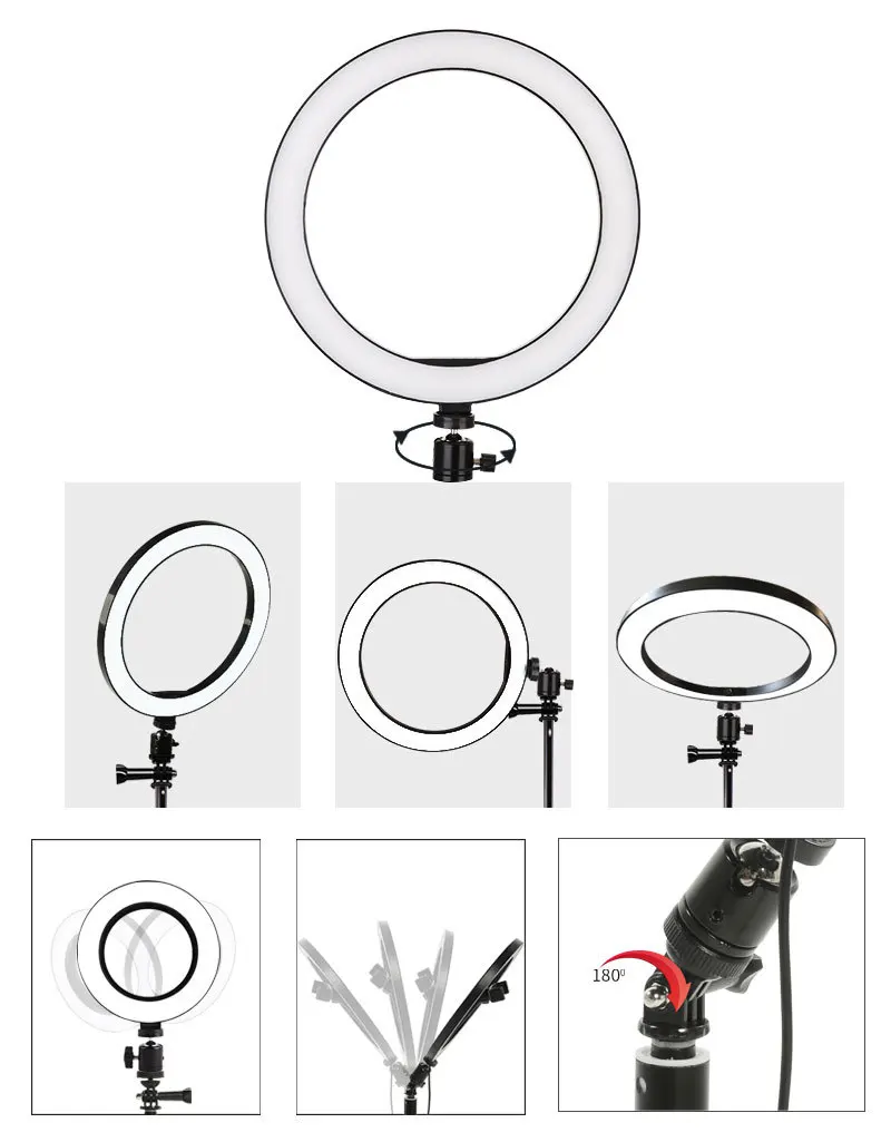 10inch Photography LED Selfie Ring Light Video Light Dimmable USB Ring Lamp with Tripod Stand for Makeup Youtube Tik Tok