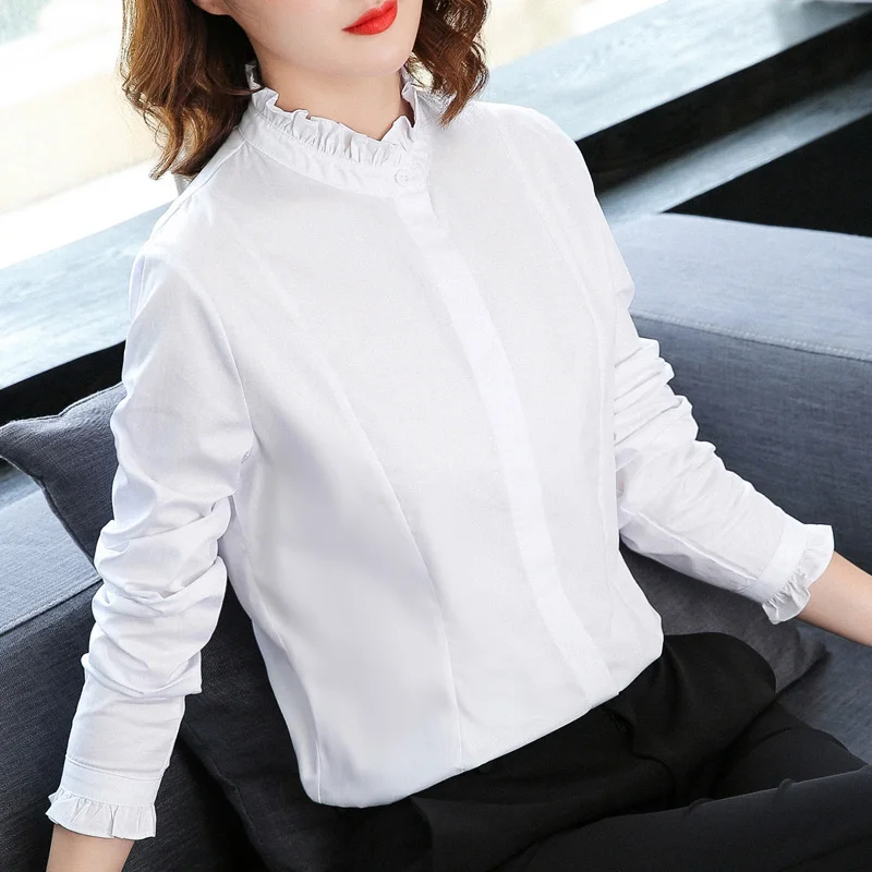 KRCVES Women'S  Plush Thickened Stand Collar Shirt Lady 2024 Autumn Winter Korean Version New White Long Sleeve With Bottom Coat