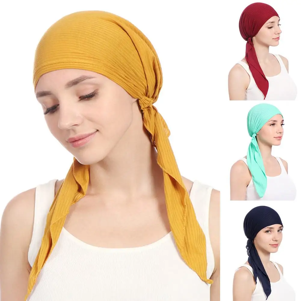 Womens Muslim Hijab Cancer Chemo Flower Print Hat Turban Cap Cover Hair Loss Head Scarf Wrap Pre-Tied Headwear Strech Bandana