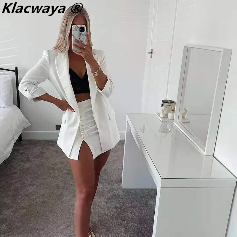 Klacwaya – Blazer ample Vintage pour femmes, couleur unie, à la mode, avec manches à enrouler, vêtement d'extérieur décontracté, 2021