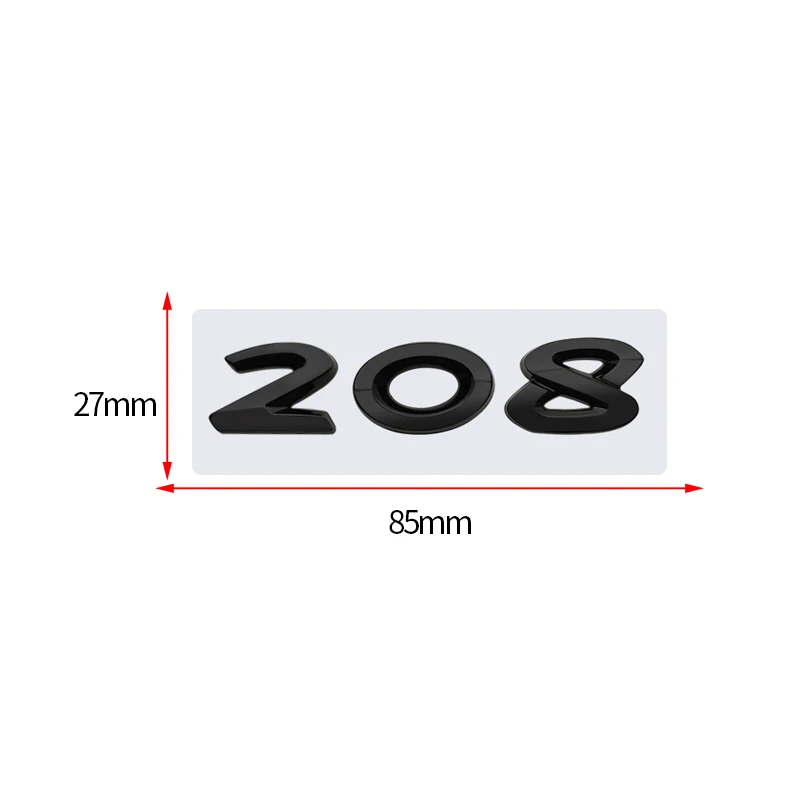 3D Glossy Black Chrome Silver Metal Logo Emblem Badge Decal Car Sticker for Peugeot 208 Car Accessories