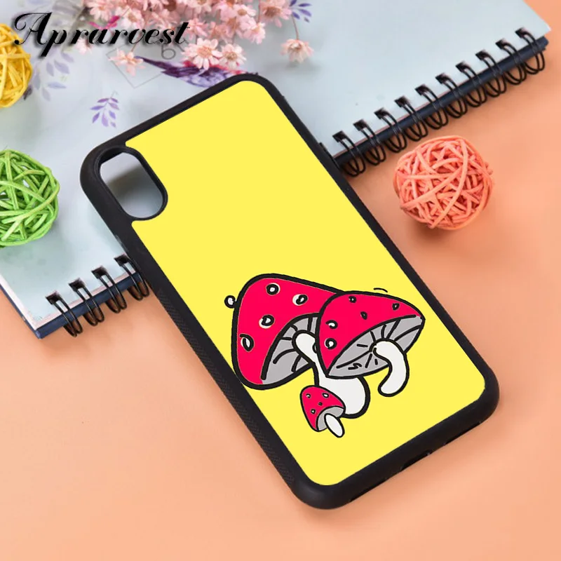 Aprarvest Shroom mushroom yellow print Silicone Rubber Phone Case Cover For iPhone 6 6S 7 8 PLUS X XS XR 11 12 MINI PRO MAX