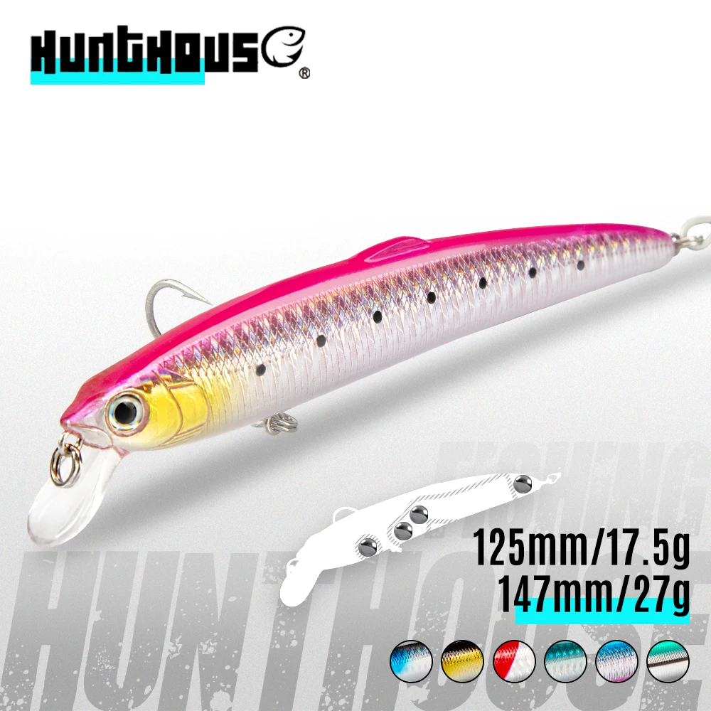 Hunthouse smith saruna minnow sea fishing lure jerkbaits hard minnow bait for seabass lures 12.5cm/17.5g 14.7cm/27g solid body