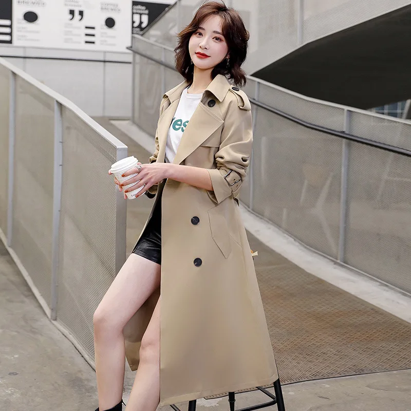 Spring Autumn Women Loose lapel Double Breasted Classic Oversize Long Trench Coat With Belt Chic Female windbreaker Abrigo Mujer