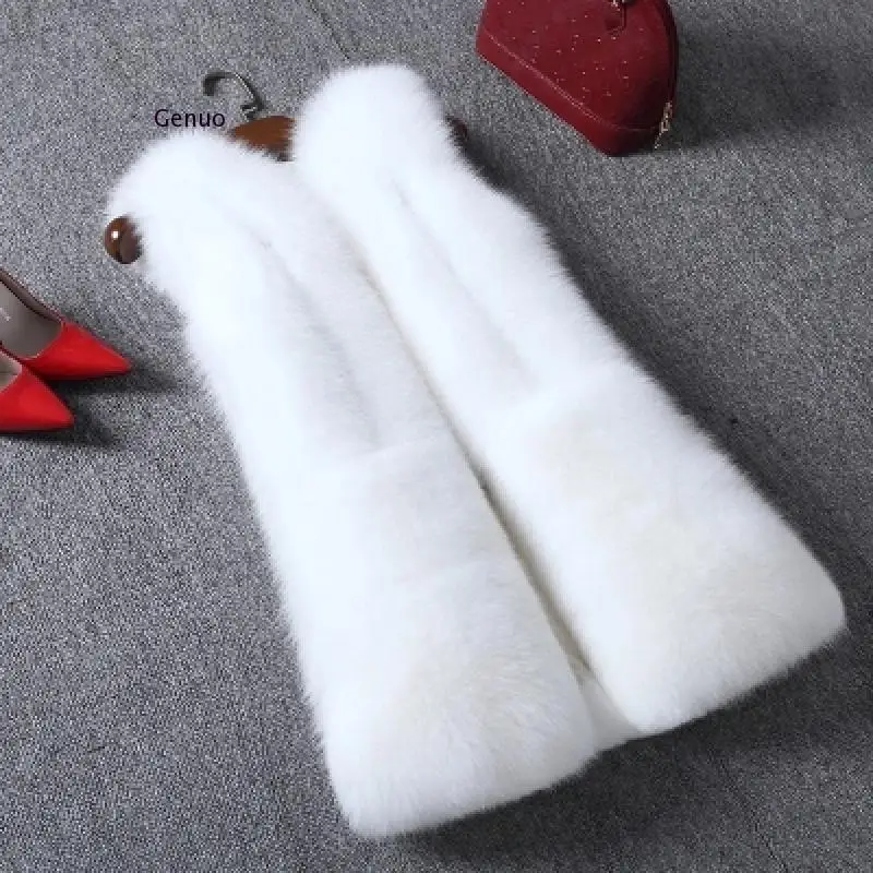 Women Faux Fur Coats 2020  Faux Fur Vest Gilet Elegant Fake Fox Fur Femme Winter Outwear Long Waistcoat