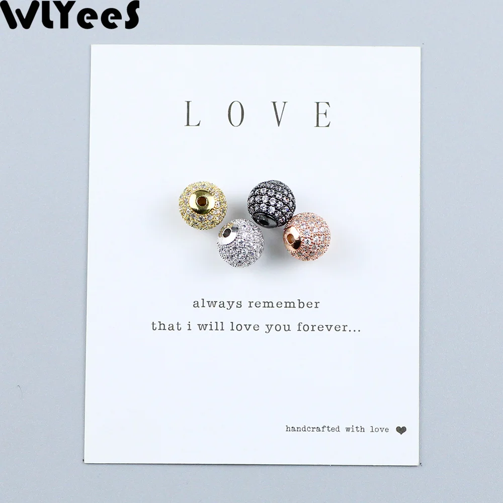 WLYeeS 6 8 10mm Micro Pave White Crystal Round Space Loose bead Charms Metal Copper Ball for Jewelry Bracelet earring DIY Making