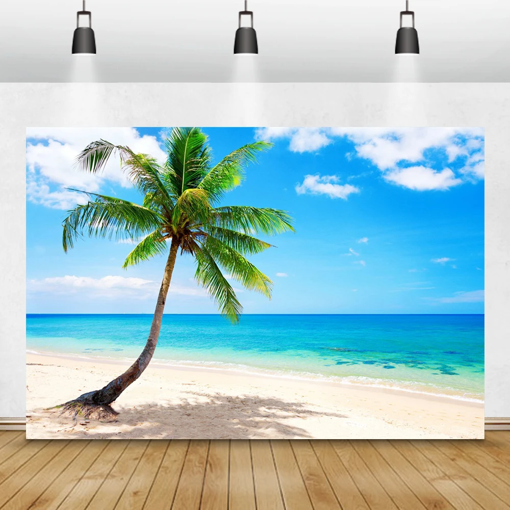 Laeacco Summer Blue Sky Seaside Beach Palms Tree Scenery Photography Backgrounds Custom Photographic Backdrops For Photo Studio image 2