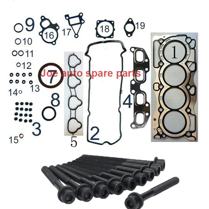 QR20 QR20DE Full gasket set kit cylinder head bolt nuts for Nissan X-Trail Primera Serena Teana Wingroad Avenir Prairie 2.0L 01-