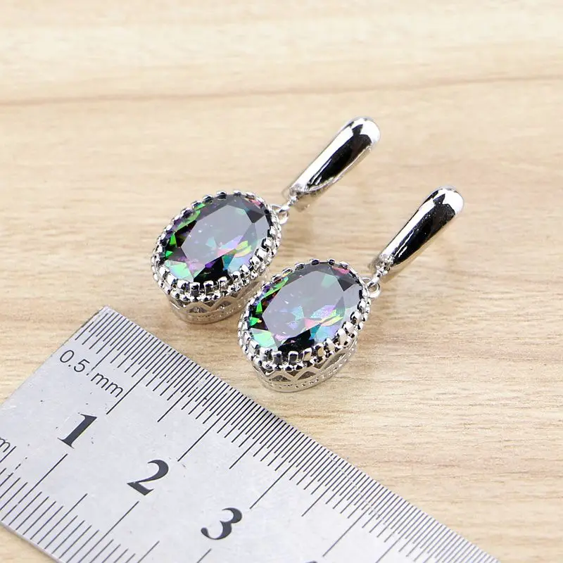 Natural Oval Mystic Rainbow Zircon Dangle Earring 925 Sterling Silver Jewelry Drop Crown Earrings For Women Dropshipping