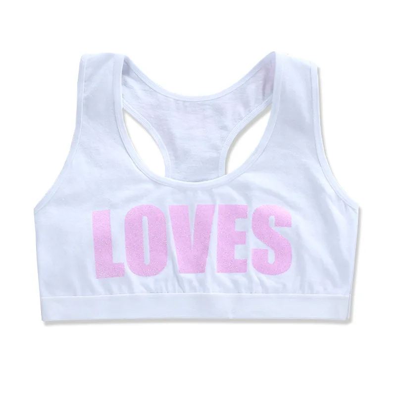 Girl Racerback Cotton Sport Training Bra Letter Print Solid Color Wide Strap Underwear Bralette Seamless Layered Crop Top