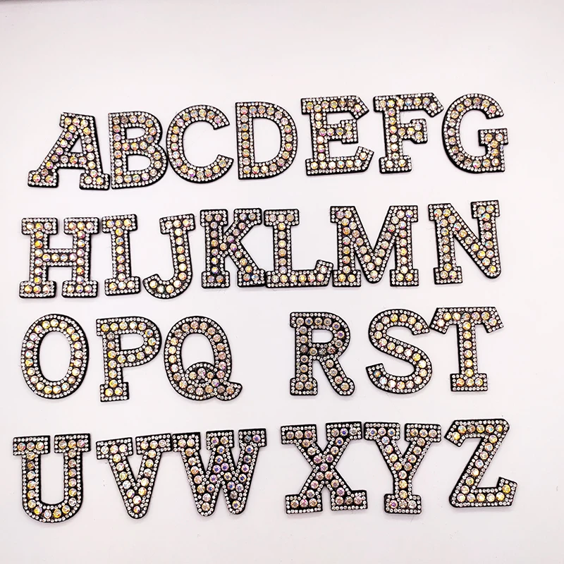 

26Pcs/Lot A-Z Rhinestone Diamond English Letter Alphabet Sew Patch Badge 3D Handmade Letters Patches Bag Jeans Applique