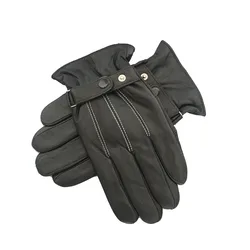 Guantes cálidos de cuero genuino para hombre, manoplas de conducción con dedos a la moda, de piel de oveja para exteriores, color negro, invierno, novedad