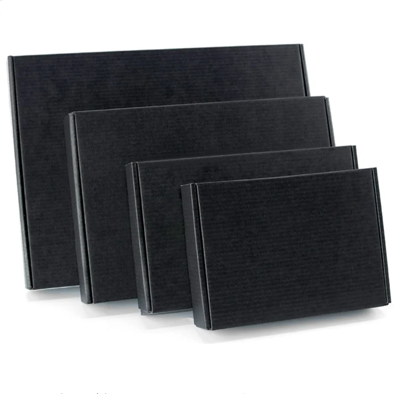 5Pcs Black Gegolfd Papier Doos Thicken Vliegtuigen Carton Post Express Verzending Doos Kleding Pakket Box