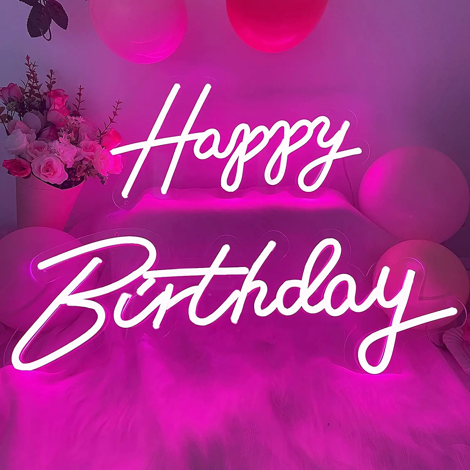 23 ''x 16 ''led Light Happy Birthday insegne al Neon Light Party Flex acrilico trasparente Neon Light Sign Bar Home Decor Decor Lamp