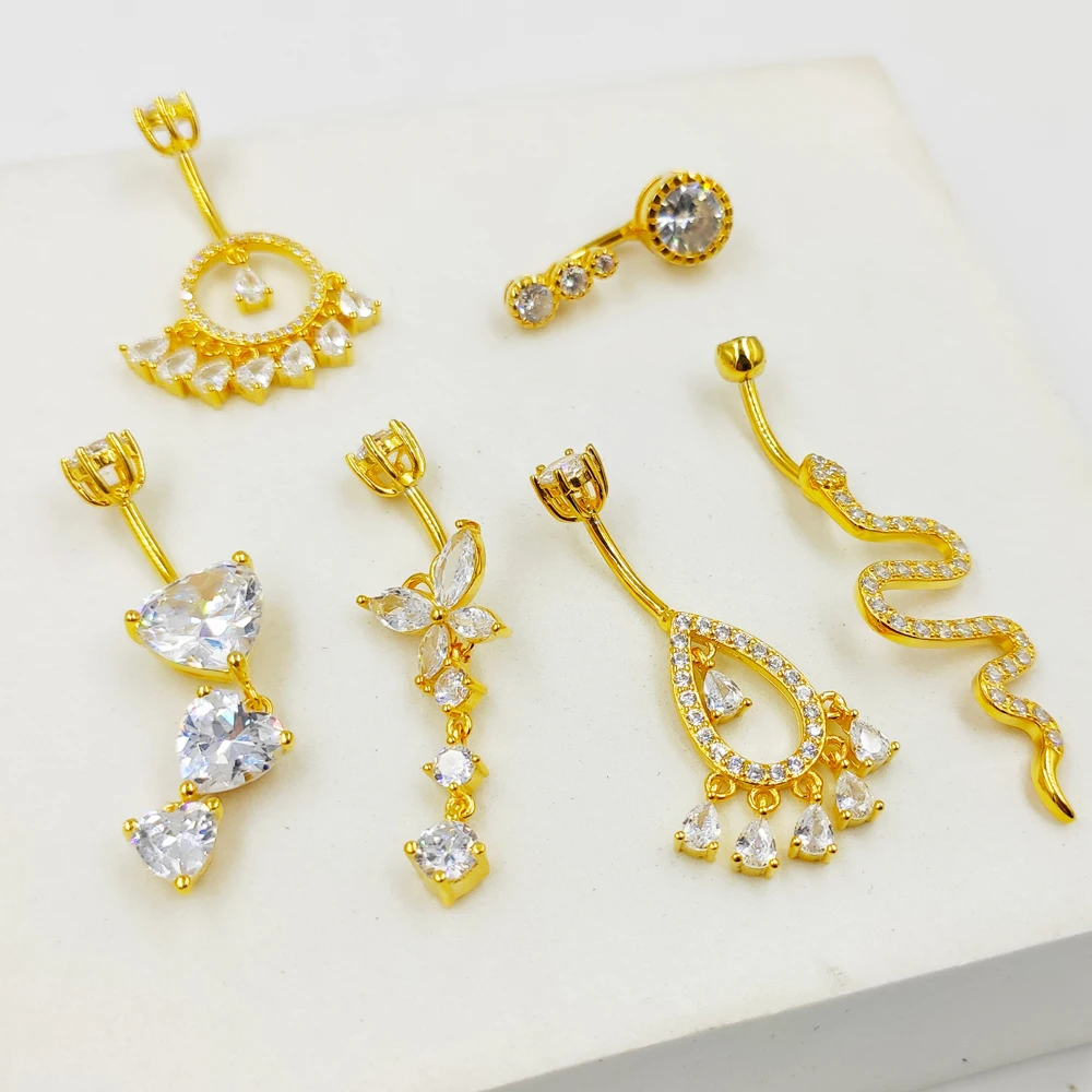 1pc Navel Rings Belly Button Ring 925 Sterling Silver CZ Navel Piercing Barbell Body Jewelry