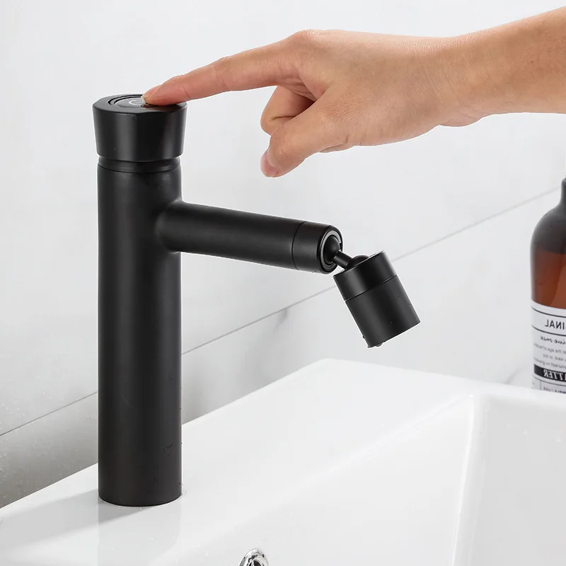 New Design Nordic Brass Press Bathroom Mixer Tap Deck-Mounted Single Holder Matte Black Splash-proof Basin Faucet B3371