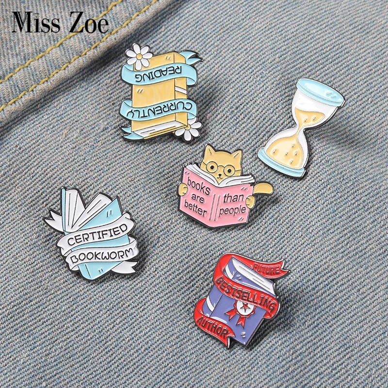 Book Enamel Pins Book Quote Banner Brooches Hourglass Badges Reader Bookworm Book Lover Students Jewelry Accessories Gifts