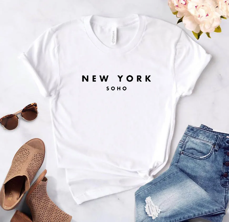 Women\'s t-shirt New York Soho alphabet cotton funny T-shirt ladies Top Tee fashionable Harajuku top T-shirt