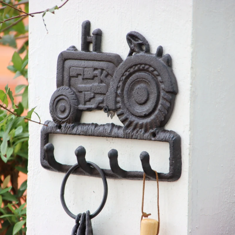 Retro Brown Tractor Cast Iron Wall Hook With Four Hangers European Farm House Accents Handmade Home Garden Decor Metal Rack