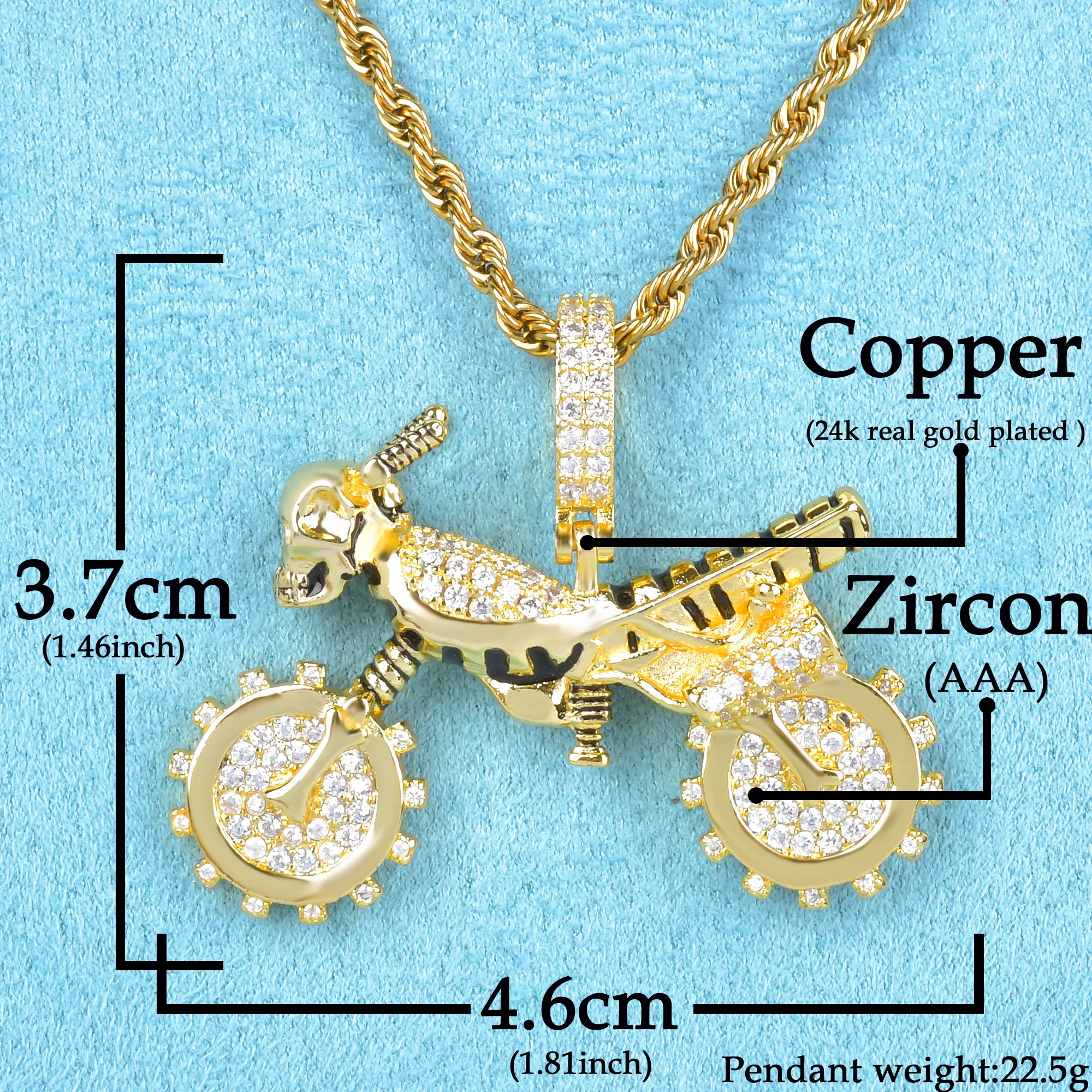 Skull Head Skeleton Bike Motorcycle Pendant Ride Iced Out Necklace for Men Fashion Hip Hop Rock Jewelry