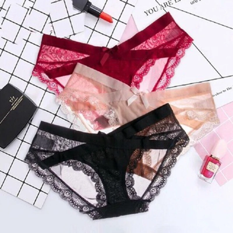 Cotton Panties Sexy Panty Briefs Lace Underwear Women Underpants Female Fashion Transparent Mesh Cross Panties Lingerie