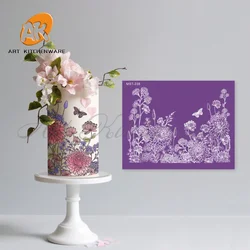 Flowers and Butterflies Mesh Stencil For Wedding Cake Border Stencils Fondant Lace Mould Cake Decorating Tool Cake Mold