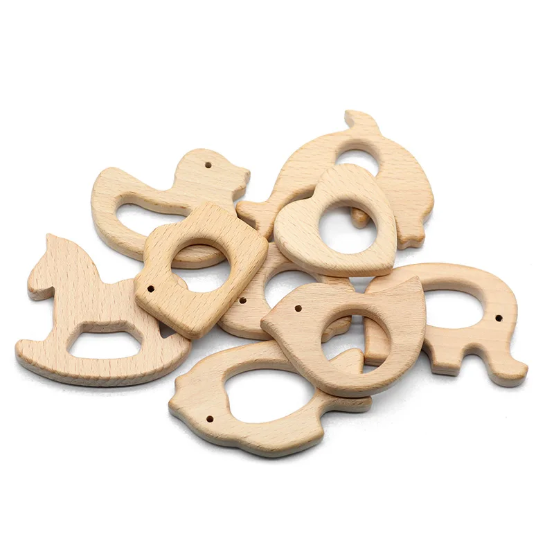 Baby Wooden Teethers Food Grade Animal Natural Beech Wood Animal Tortoise Koala Whale Turtle Shape Pacifier Newborn Toys Beads